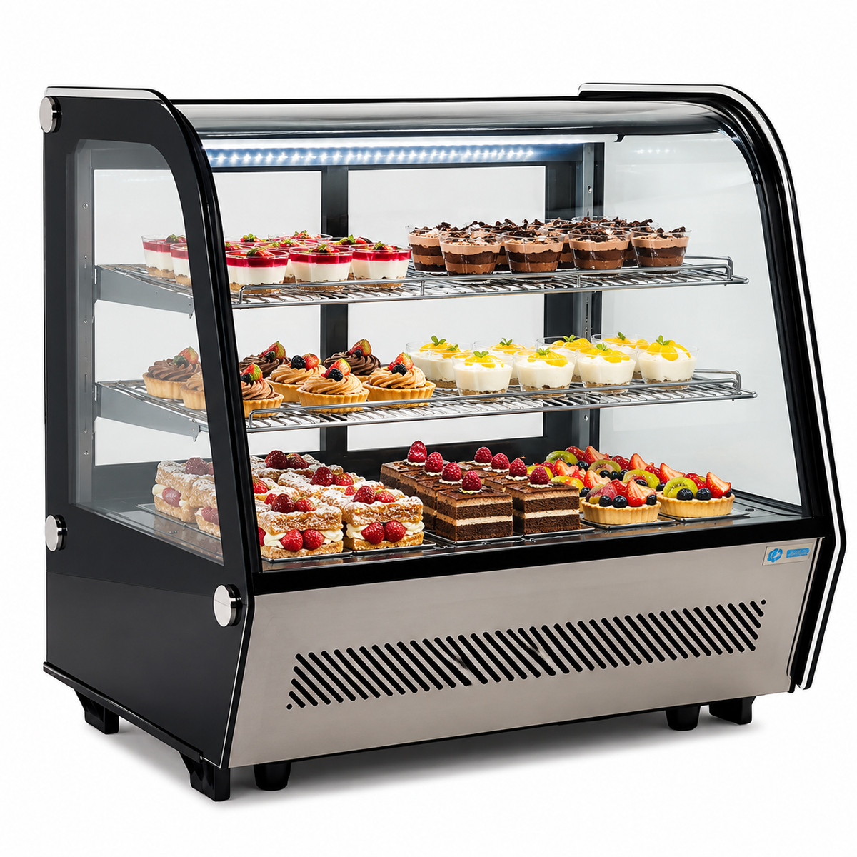 Vitrina refrigerada sobre mostrador Migsa RTW-120L con productos exhibidos