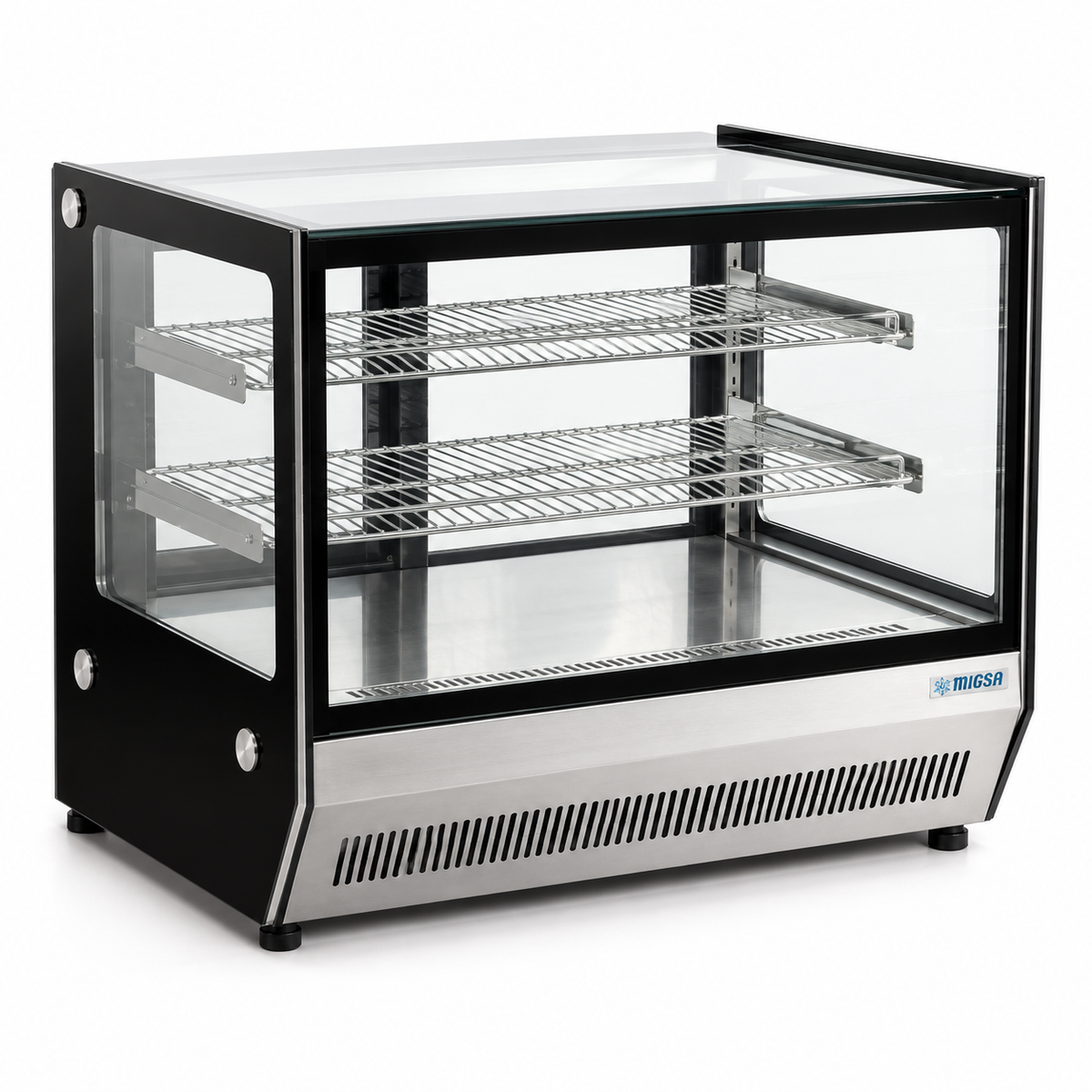 Vitrina refrigerada MIGSA GN-900RT de 140 litros con cristal recto vista en ángulo