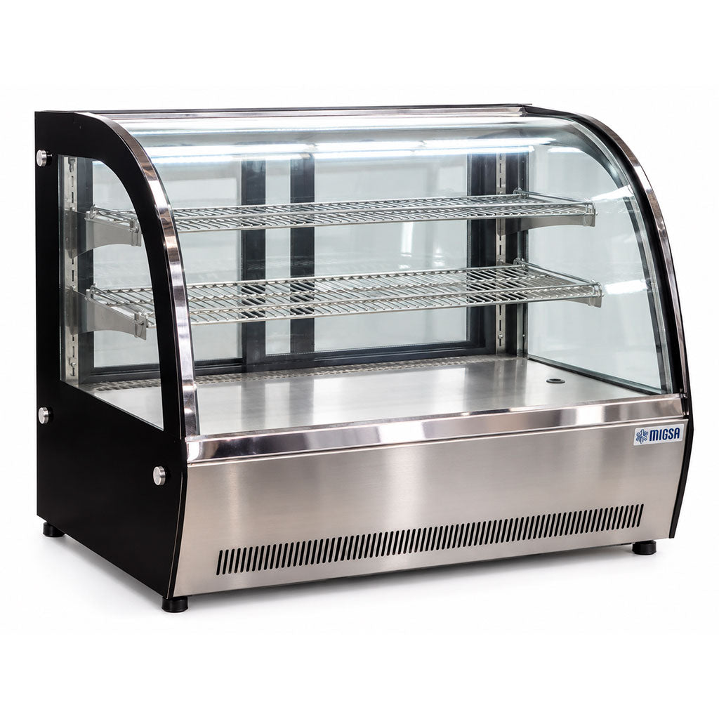 Vitrina exhibidora refrigerada MIGSA GN-900CT de cristal curvo vista en ángulo