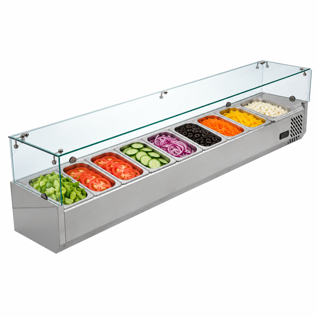 Vitrina MIGSA RT-1800L con ingredientes frescos en 8 insertos refrigerados