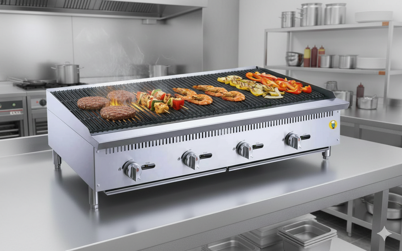 Detalle de quemadores del asador radiante Migsa RFS-48-MG 140000 BTU