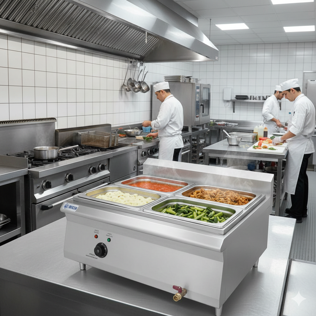 BAÑO MARÍA COCINA Migsa BN600-E607 eléctrico, vista 3/4 para línea de servicio