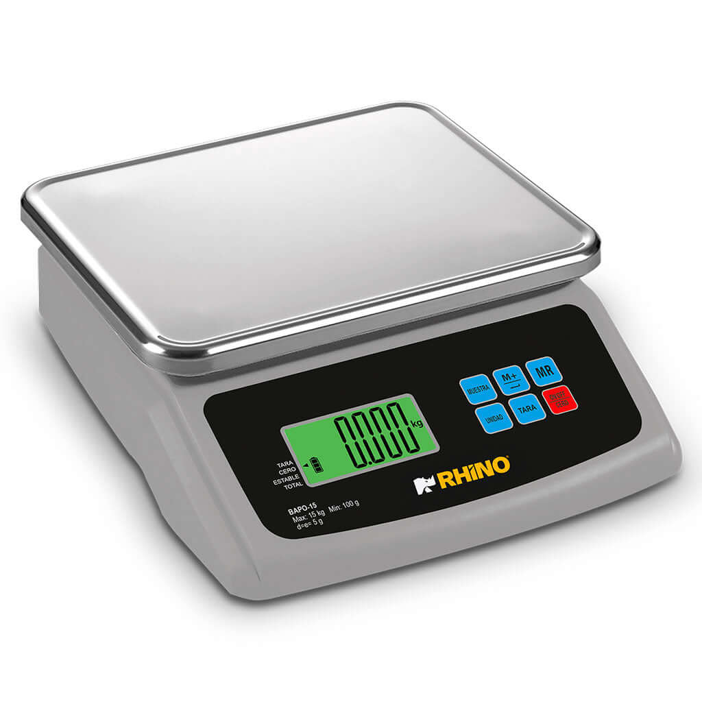 Báscula porcionadora Rhino BAPO-15 vista frontal con capacidad de 15 kg