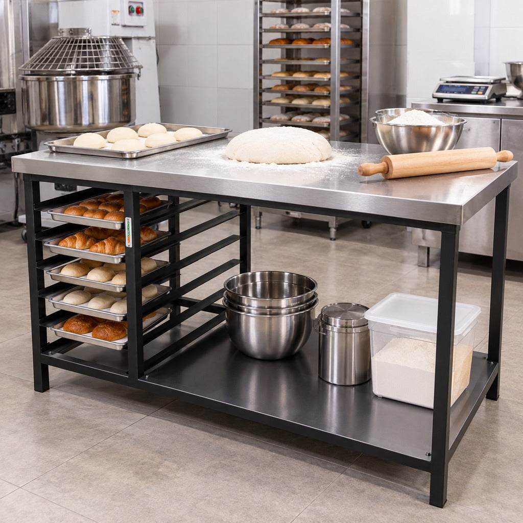 Mesa Bathammex con cubierta acero en panaderia profesional