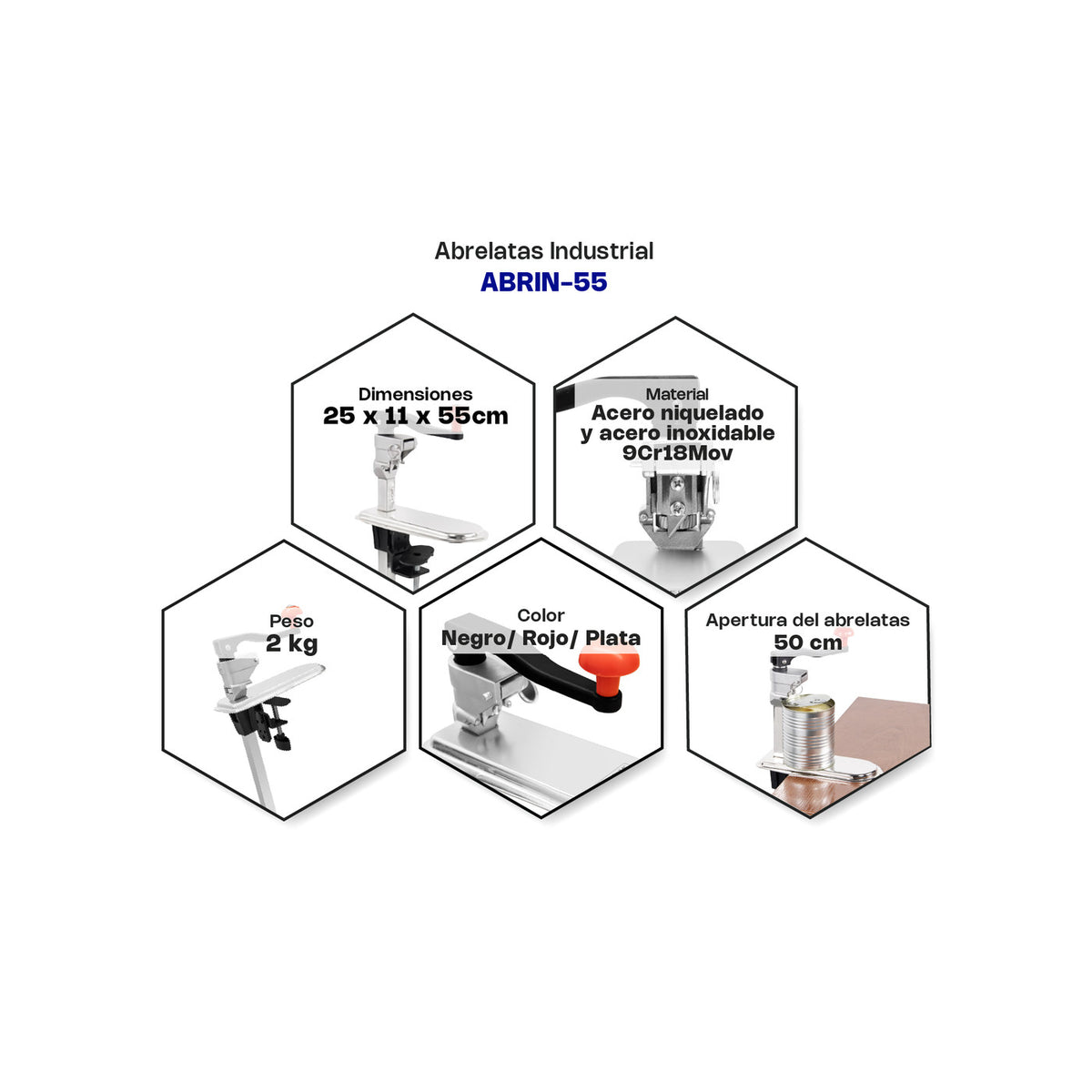 CALEDONIA ABRIN-55 - Especificaciones y materiales del abrelatas