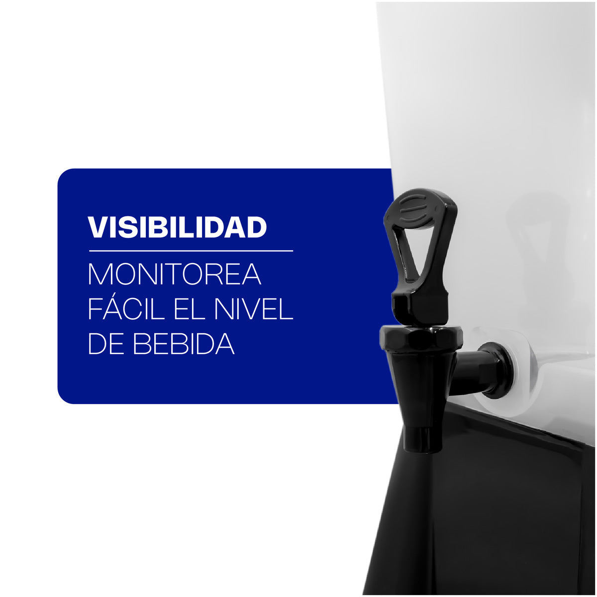 Dispensador de bebidas Caledonia DISBE-19 de 19 litros con depósito translúcido y llave de servicio manual. nivel de bebida.