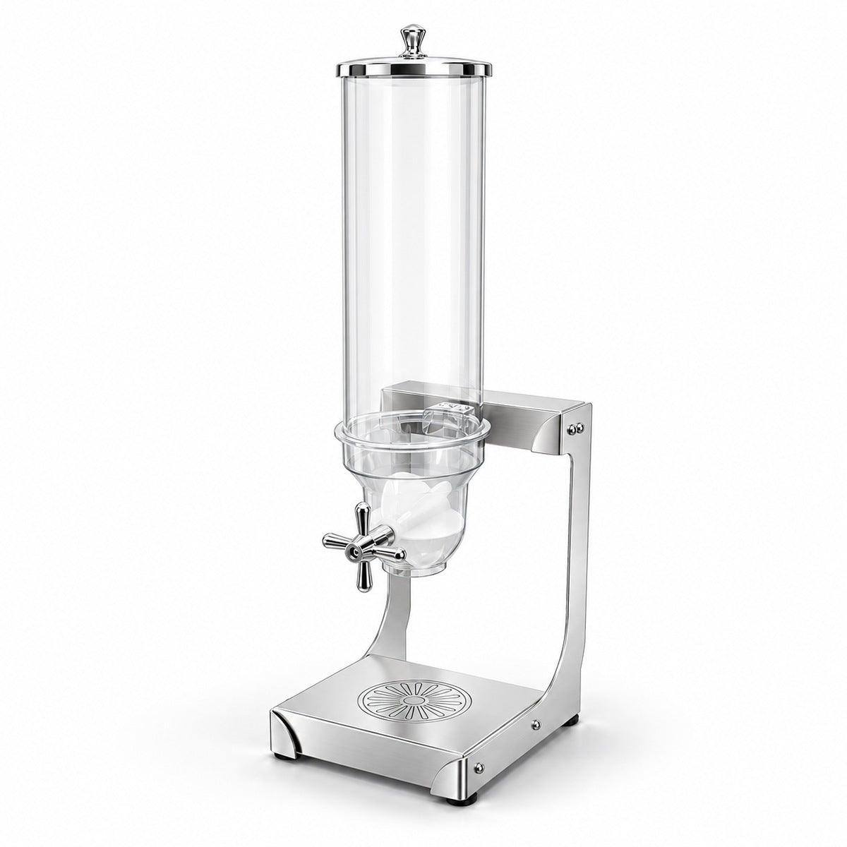 Dispensador sencillo de cereales Caledonia DISCER-3.5 de 3.5 litros con base para tazón — fotografía principal profesional sobre fondo blanco