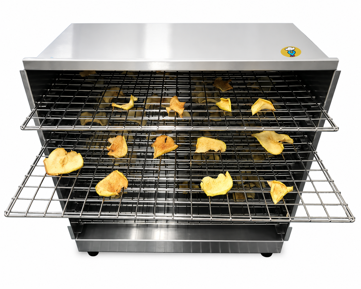 Charolas extendidas del deshidratador Migsa FD-1 con fruta