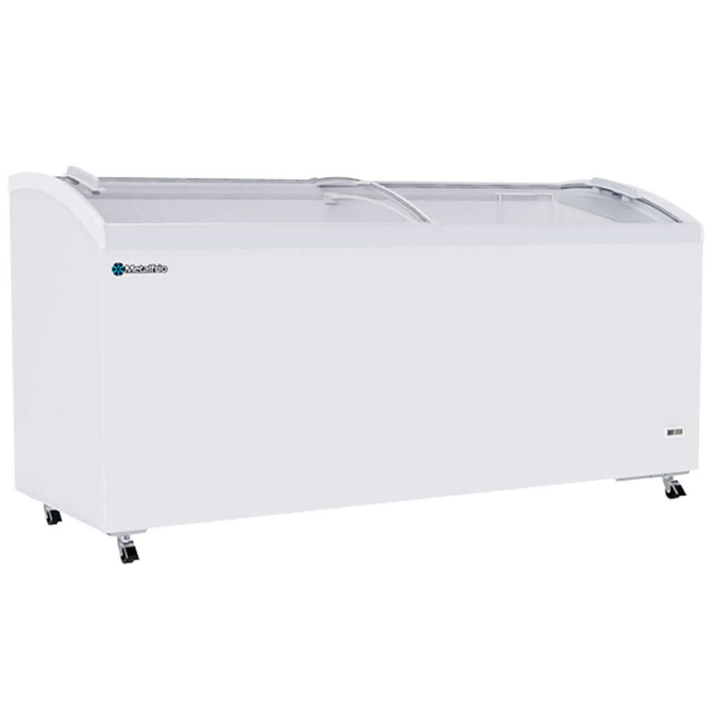 Congelador horizontal Metalfrio CHC600 vista lateral con medidas y capacidad 581 L