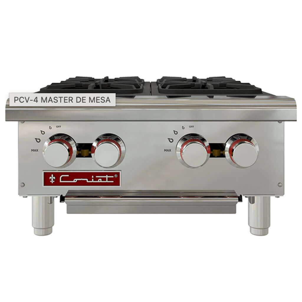 ALT: Parrilla industrial de gas Coriat PCV-4 Máster de 4 quemadores vista frontal