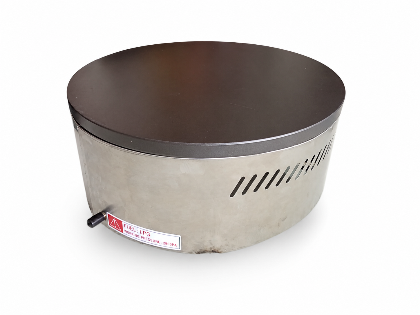 Vista lateral izquierda de crepera a gas Migsa CM-04G Outlet con detalles reales en la parte inferior