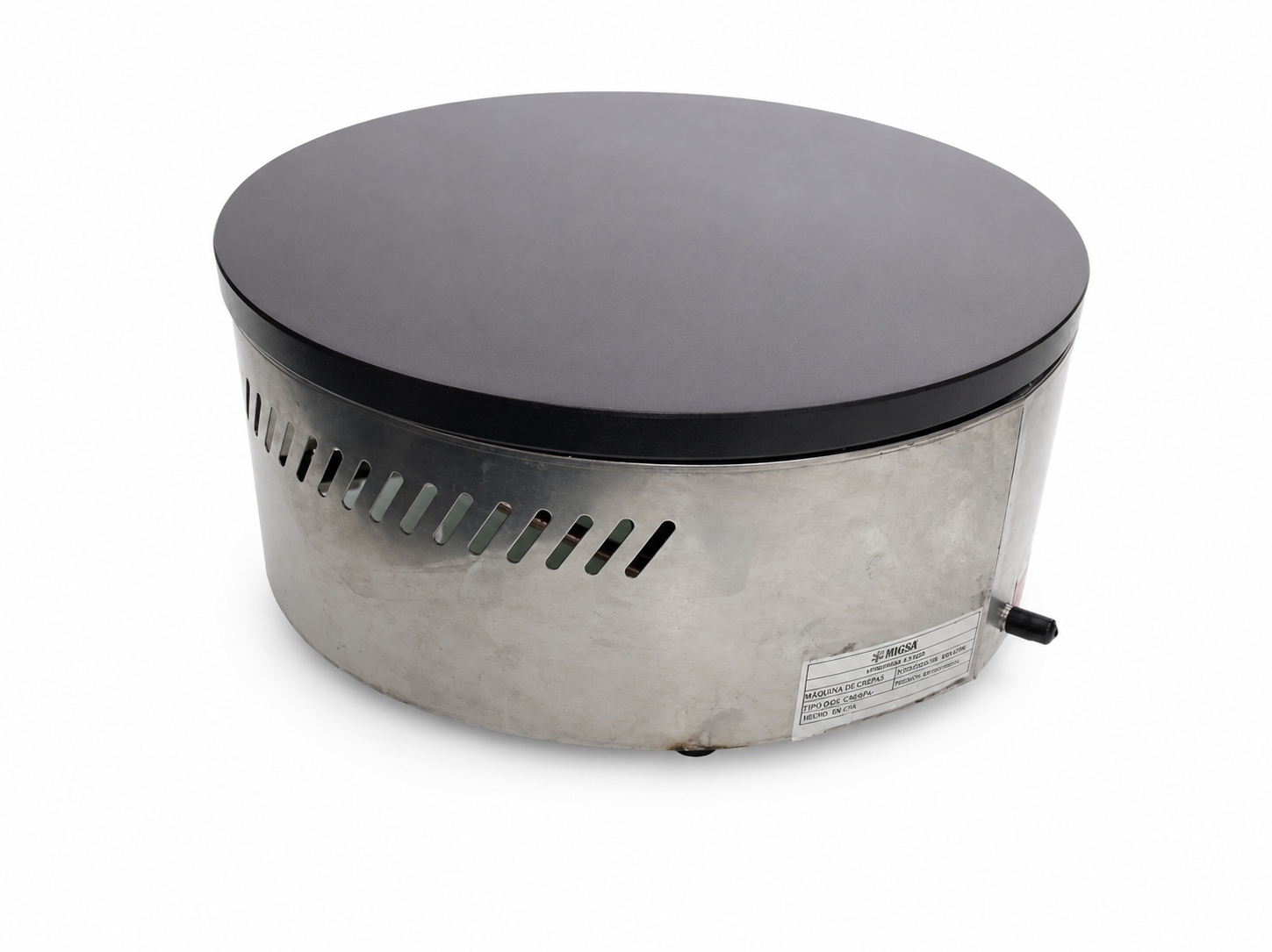 Vista lateral posterior de crepera a gas Migsa CM-04G Outlet con ventilación y conexión