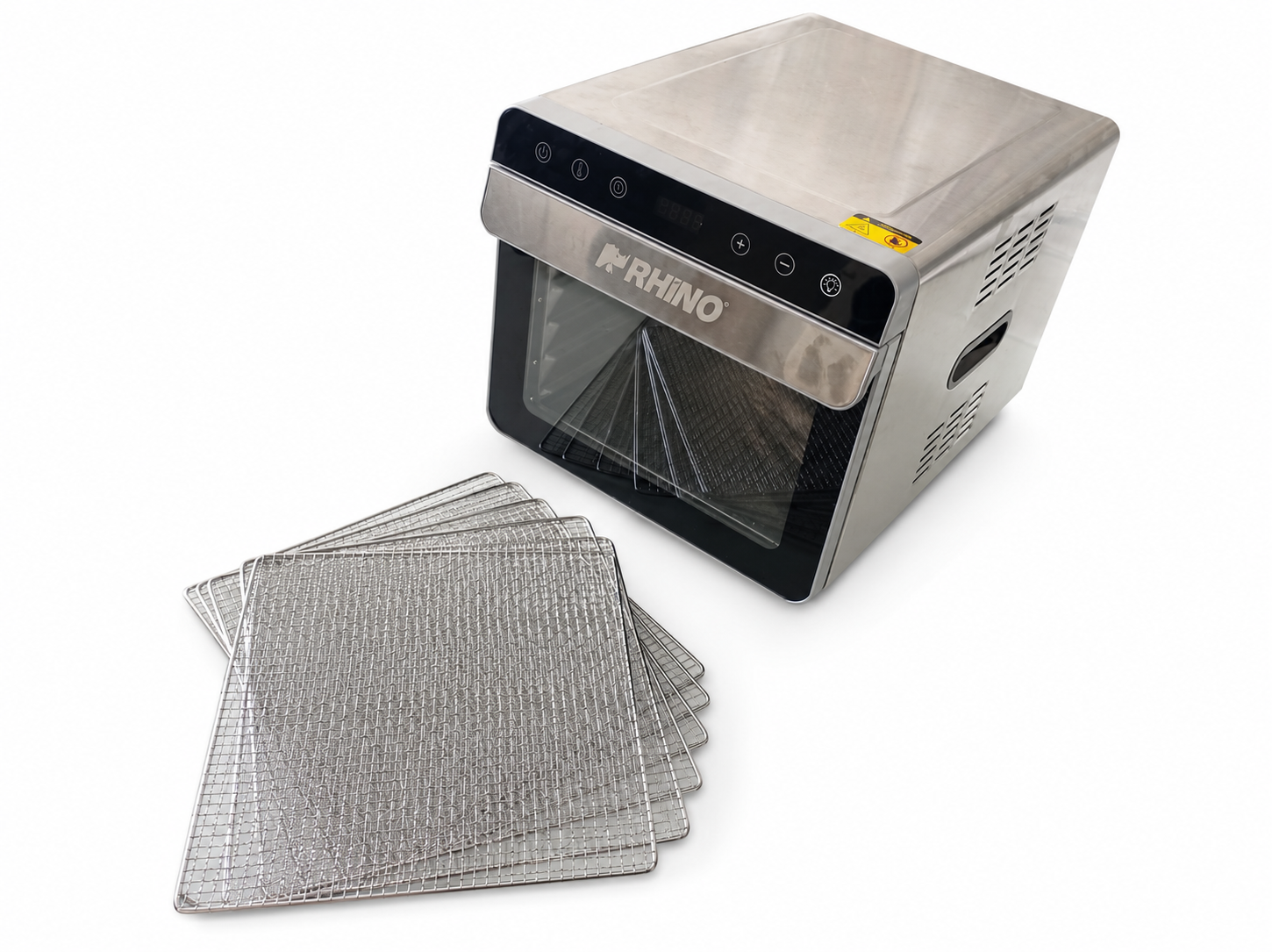 Deshidratador de alimentos Rhino DESALI-6 con charolas desmontables exhibidas al frente