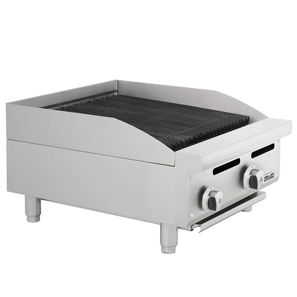 Asador radiante a gas Drago AG-2R vista lateral derecha en acero inoxidable
