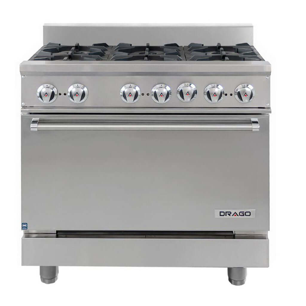 Estufa industrial Drago CG-61 6 quemadores con horno, vista frontal