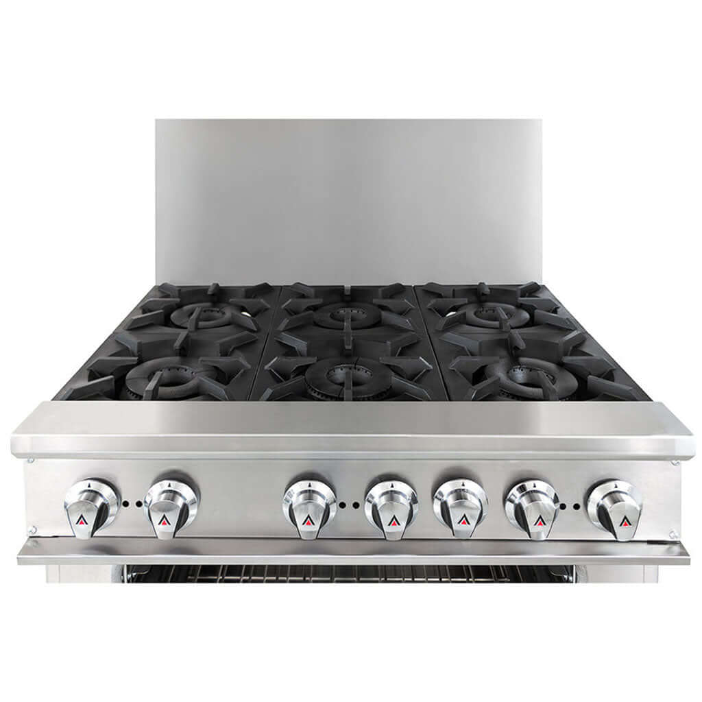 Estufa industrial Drago CG-61 6 quemadores, vista en ángulo 2