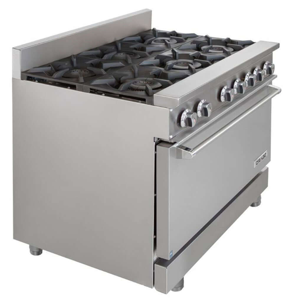 Estufa industrial Drago CG-61 6 quemadores, vista en ángulo 1