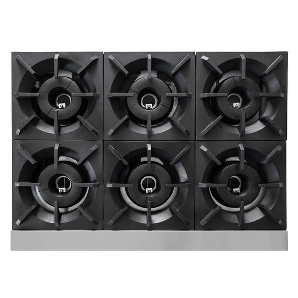 Estufa industrial Drago CG-61, controles y respaldo bajo para cocina profesional