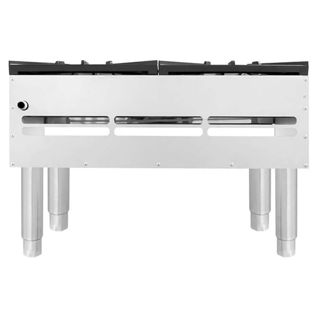 Detalle de perillas metálicas y control independiente en estufón 2 quemadores Drago GPFO-02-HSH