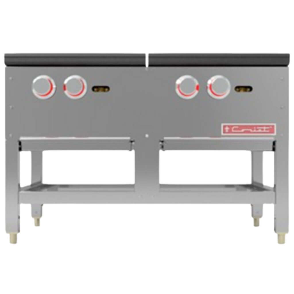 Estufón industrial Coriat EC-2T Master, estufón de gas para cocina profesional (vista 45 grados)