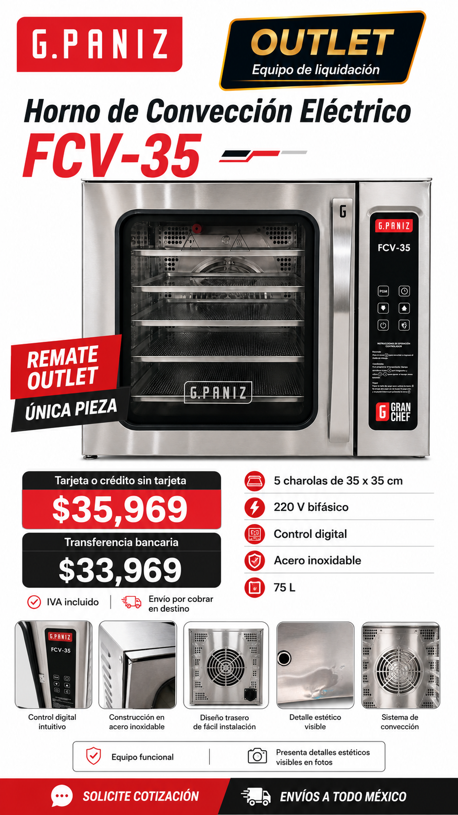 Horno de Convección Eléctrico GPaniz FCV-35 Outlet | Equipo de Liquidación