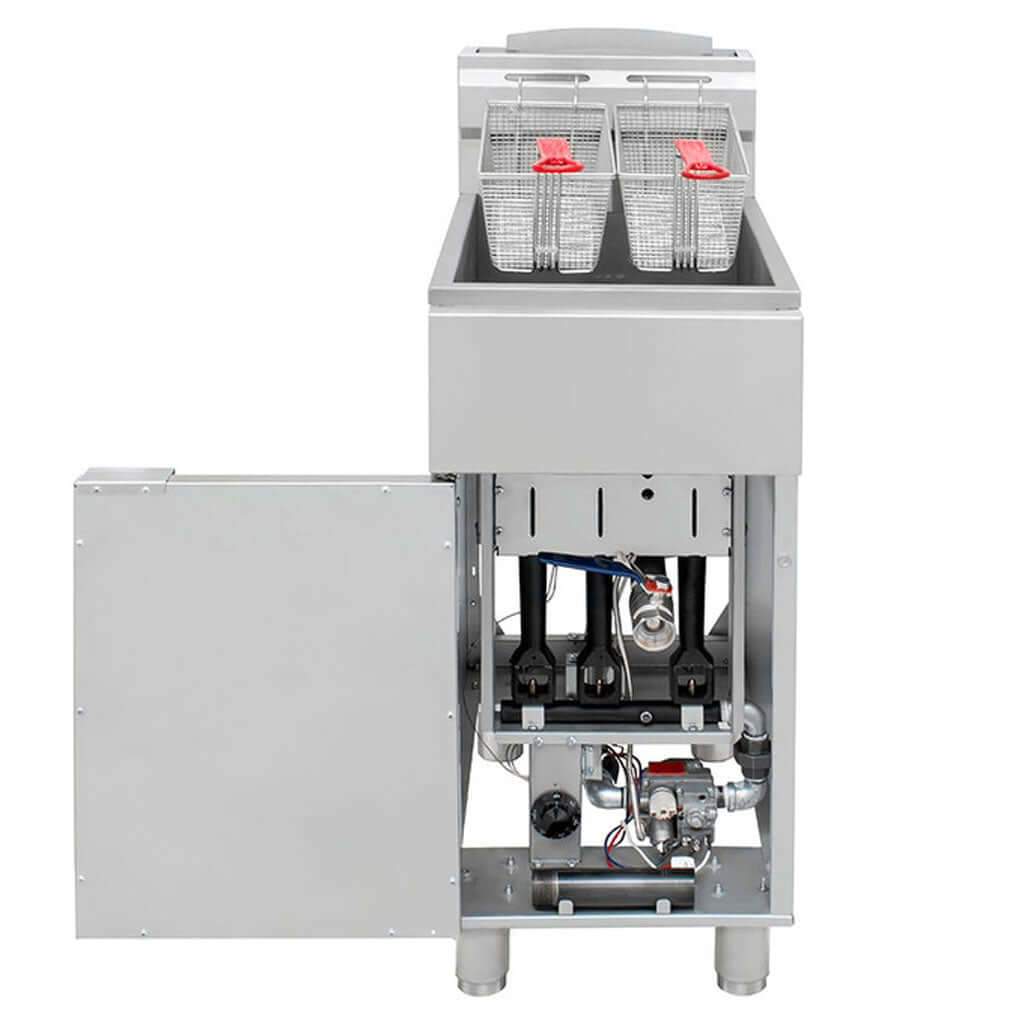 Freidora industrial de gas Drago FG-40 RS con 5 quemadores de hierro fundido