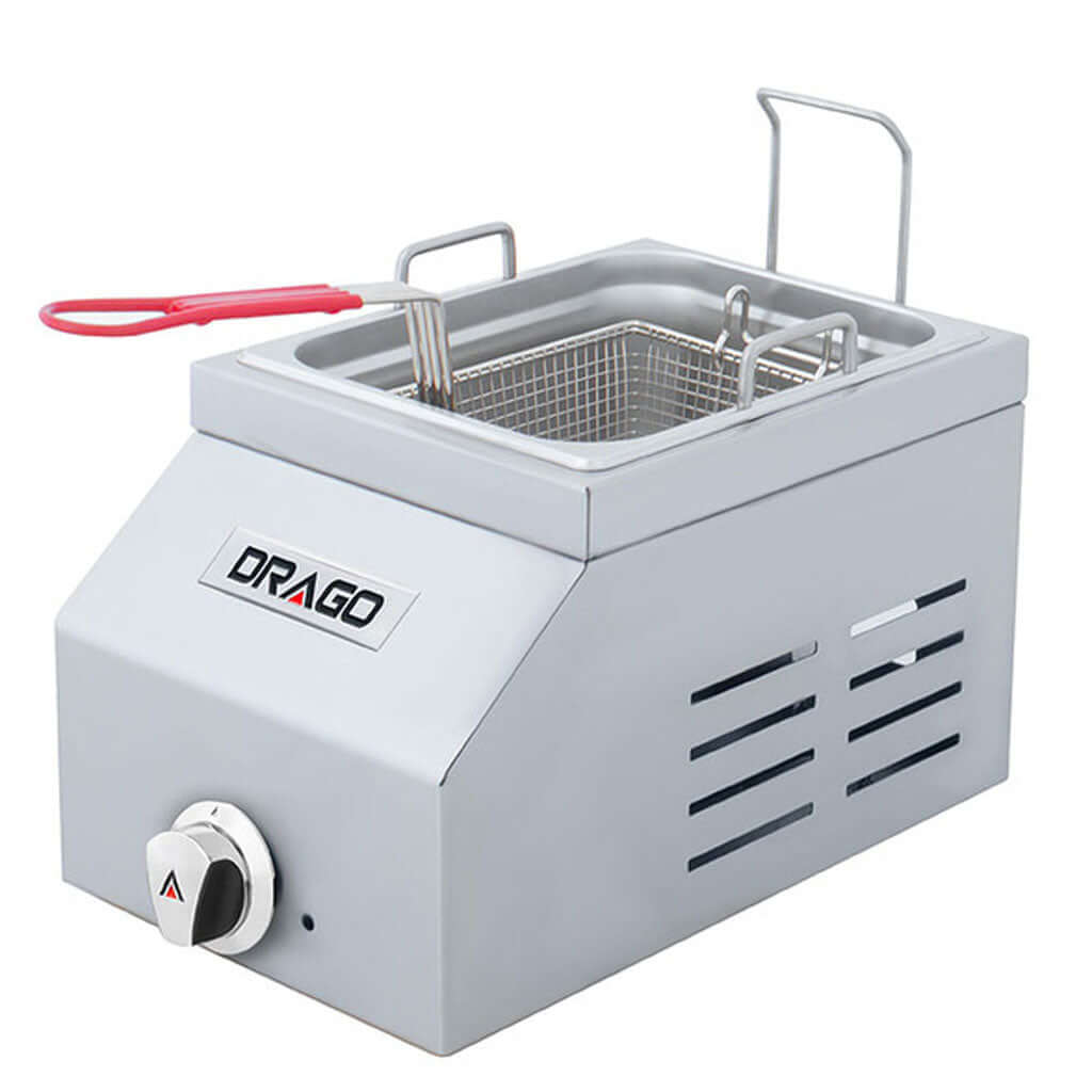 Freidora industrial de gas Drago FG-5 vista lateral compacta