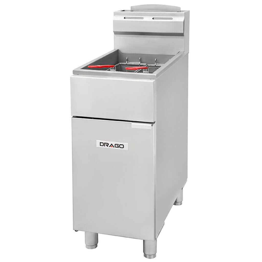 Freidora industrial Drago FG-40 RS vista 3/4 en acero inoxidable