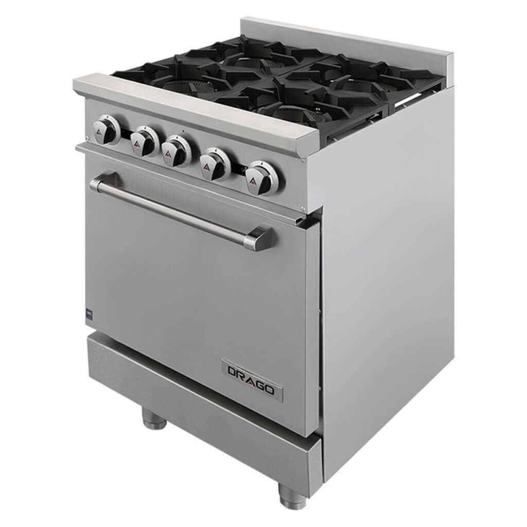 Estufa 4 quemadores con horno Drago CG-41 detalle de la zona de cocción superior