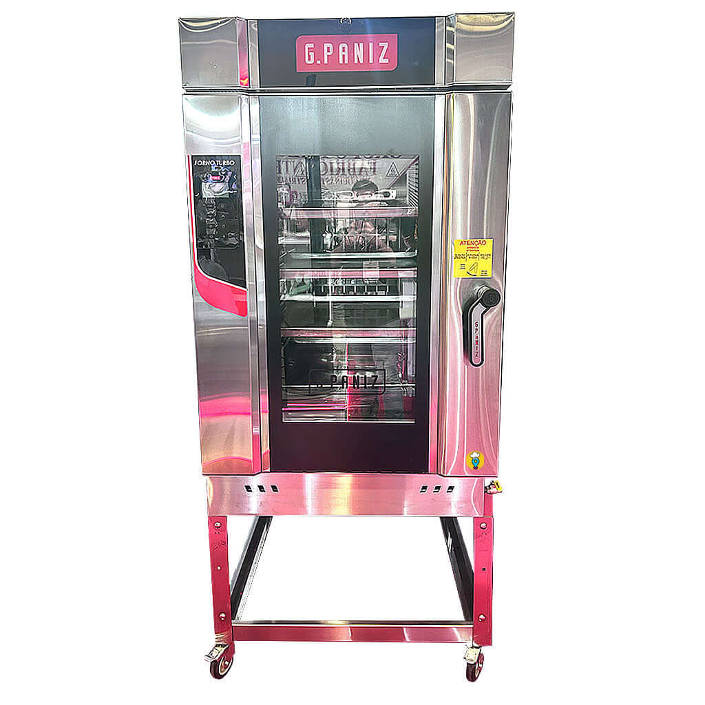 Horno industrial a gas GPaniz FTG-3000 para panadería, fabricado en acero inoxidable.