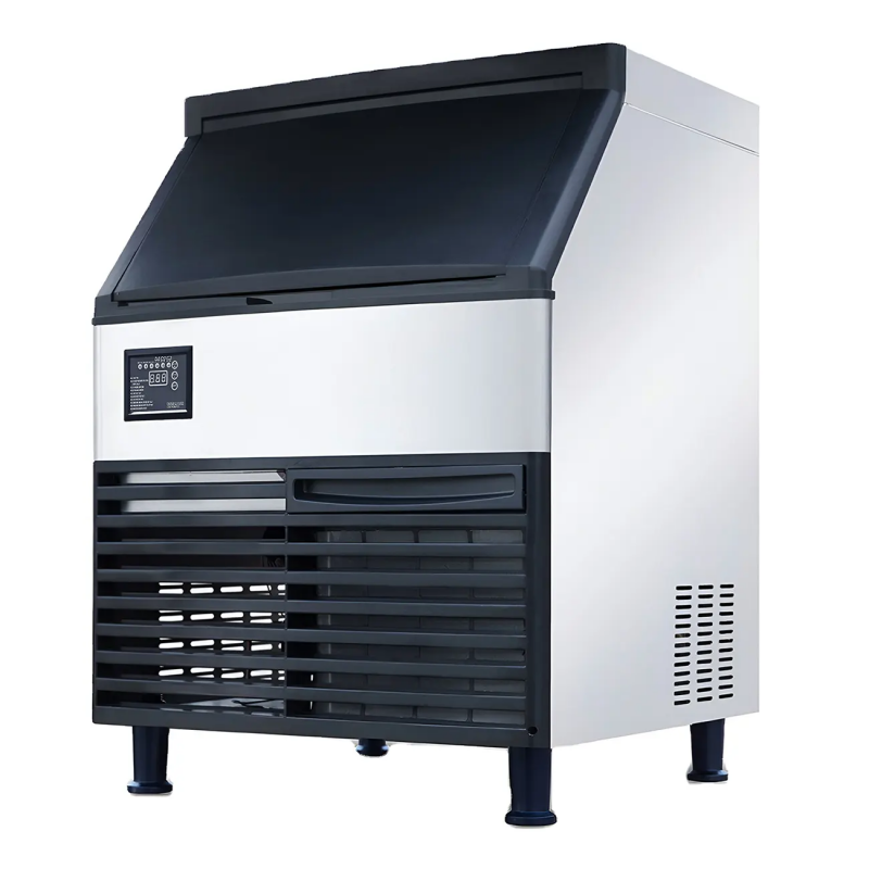 Máquina fabricadora de hielo en cubos SNOOKER SK-210P, producción de 95 kg diarios, depósito de 36 kg y gabinete de acero inoxidable, vista tres cuartos