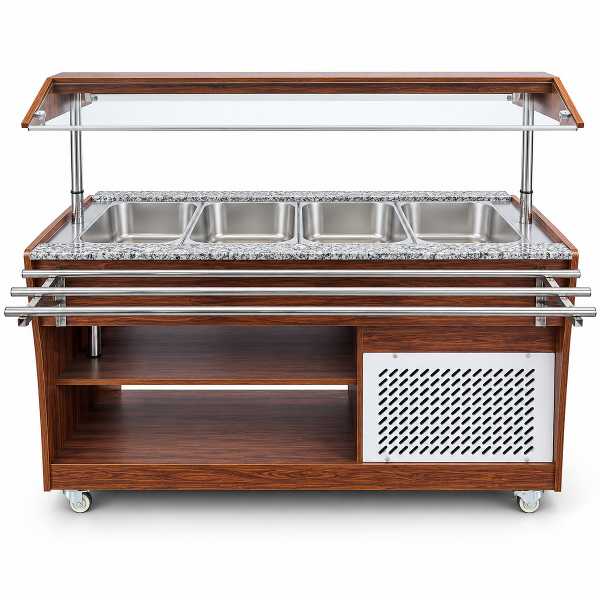 Mesa buffetera refrigerada móvil MIGSA RTS-1490L con 4 insertos enteros vista principal