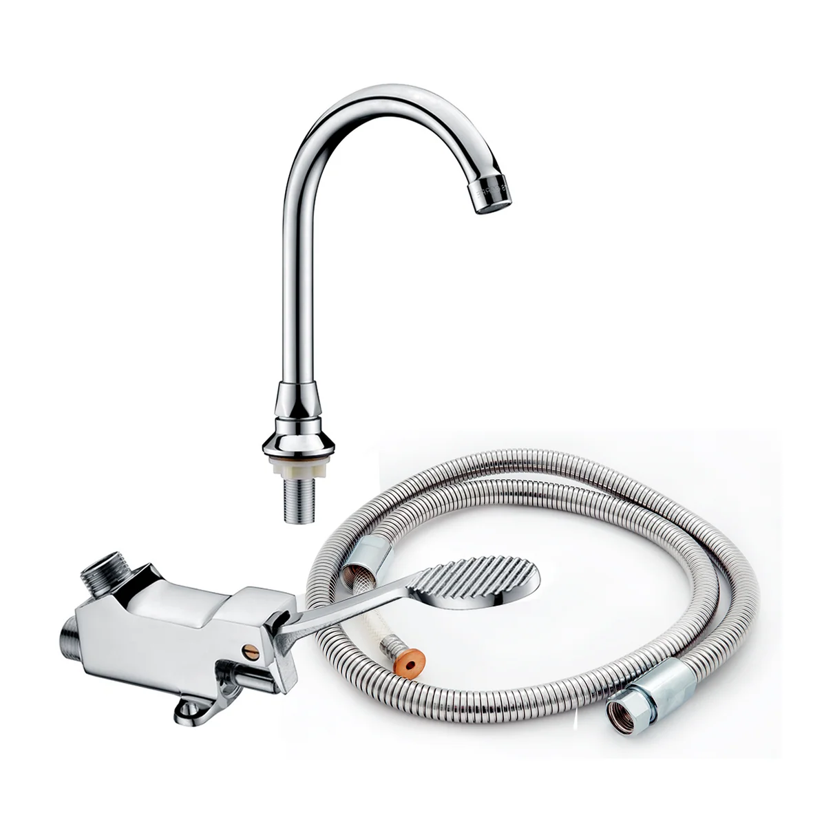 Set MIGSA 6615A válvula de pedal sencilla con grifo cromado y dos mangueras flexibles
