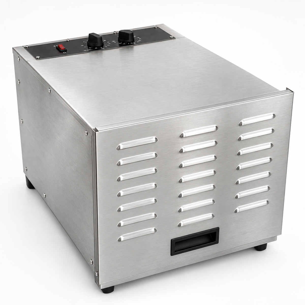 Deshidratador de alimentos MIGSA FD-1 de 10 charolas en acero inoxidable, vista en perspectiva