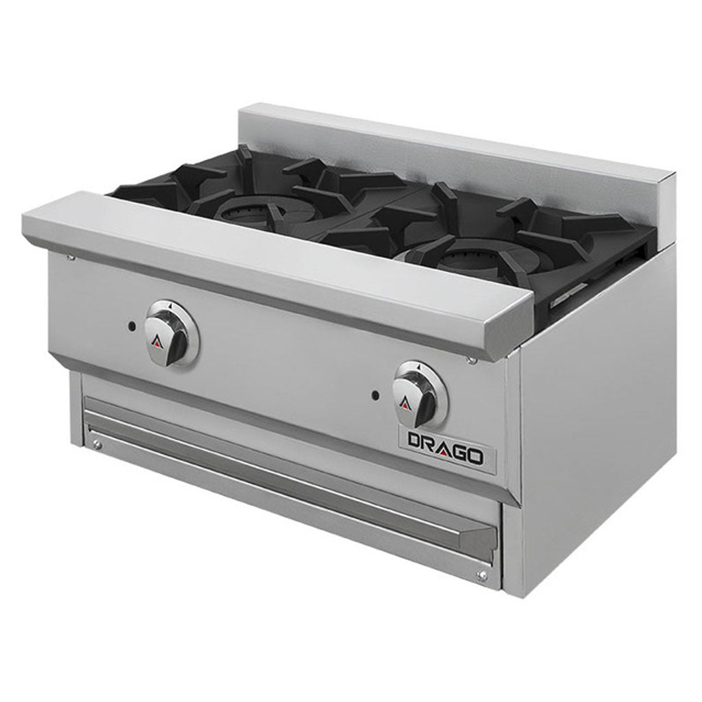 Parrilla para restaurante Drago CG-20 Slim de 2 quemadores vista en ángulo