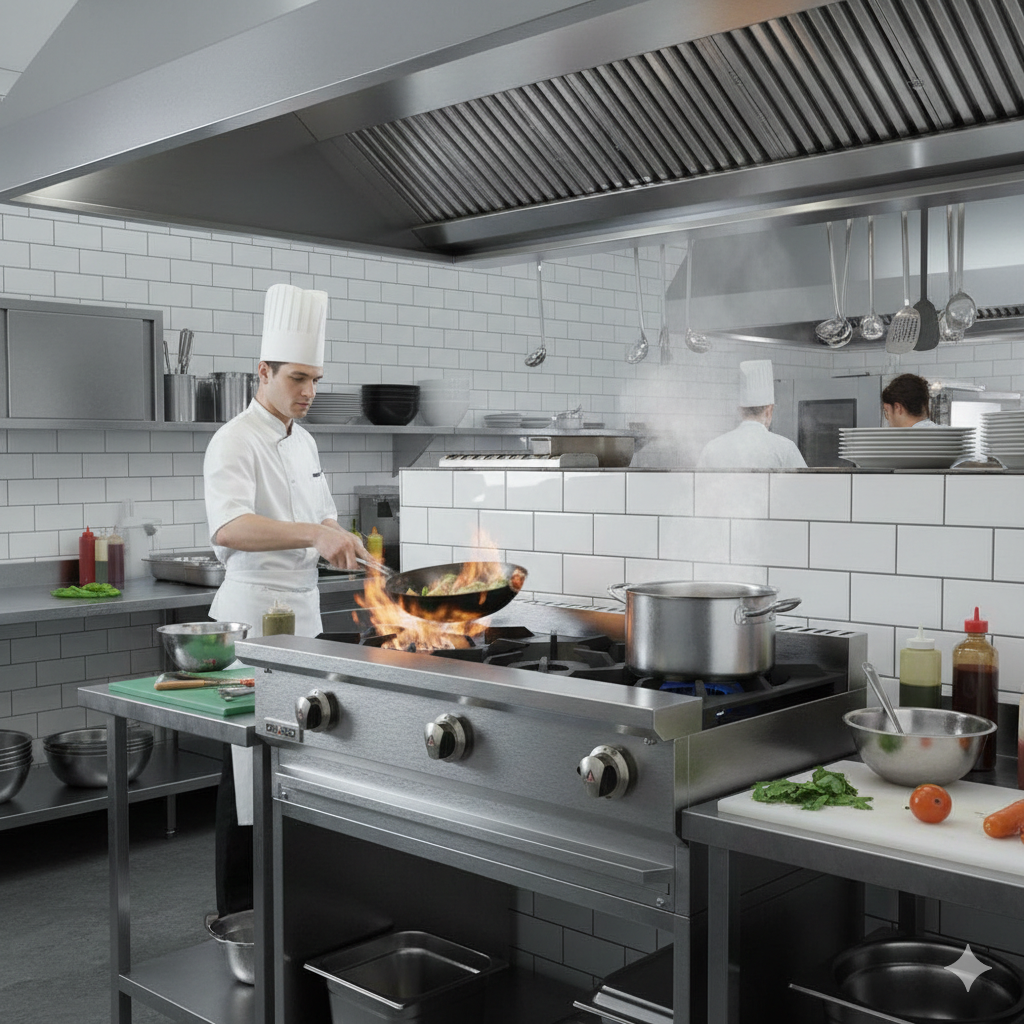 Parrilla Drago CG-30 Slim con parrillas de hierro fundido instalada en restaurante