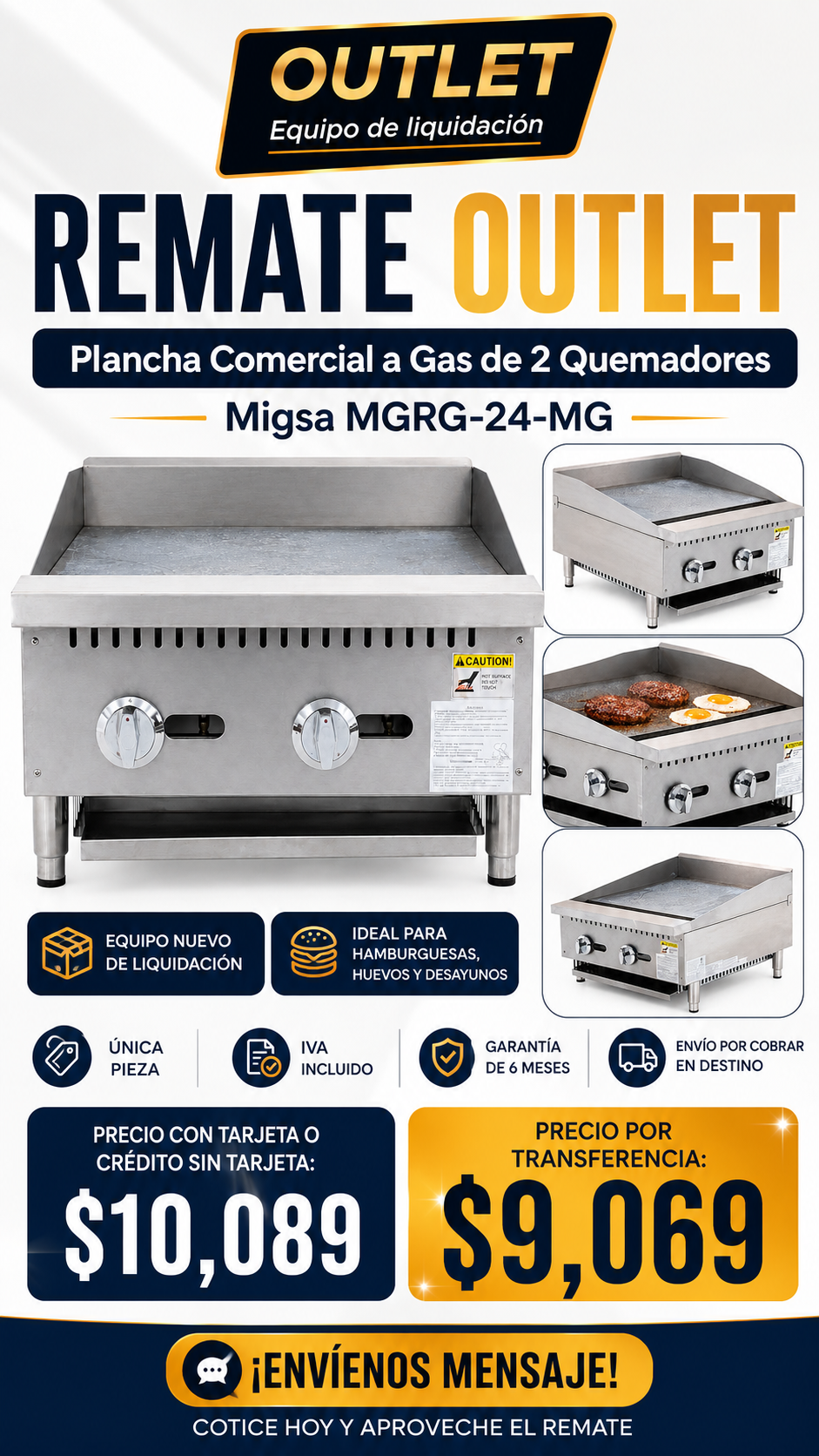 Plancha Comercial a Gas Migsa MGRG-24-MG Outlet de Liquidación