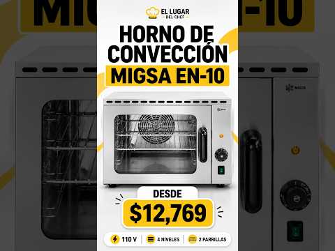 Video del horno de convección Migsa EN-10 mostrando controles, interior, parrillas y sistema de convección