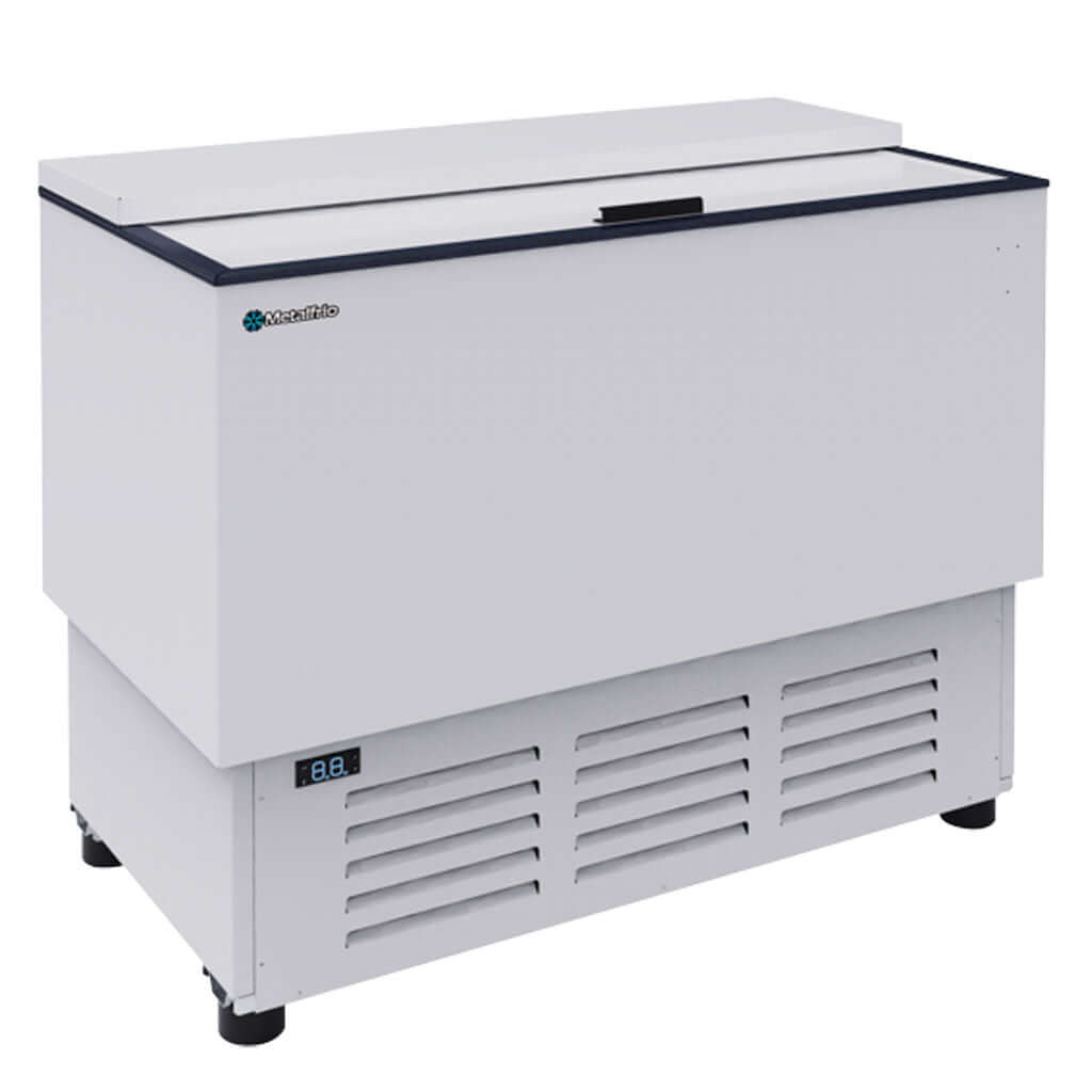 Enfriador cervecero Metalfrio modelo VNH330 con puerta sólida deslizable para negocio.