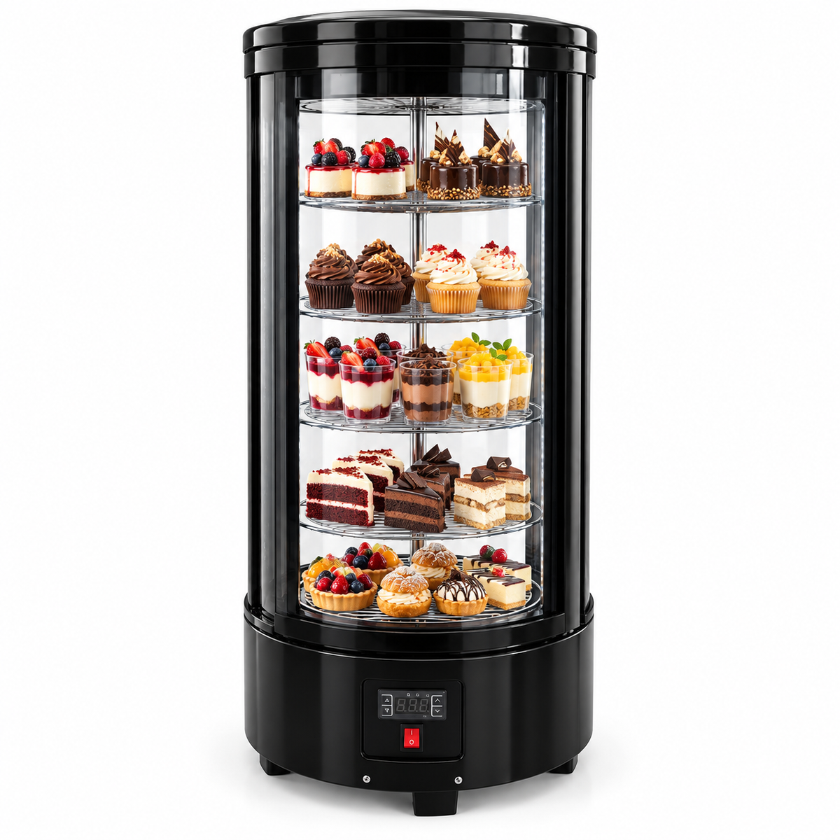 Refrigerador circular MIGSA RTC-72L abastecido con postres y productos de pastelería