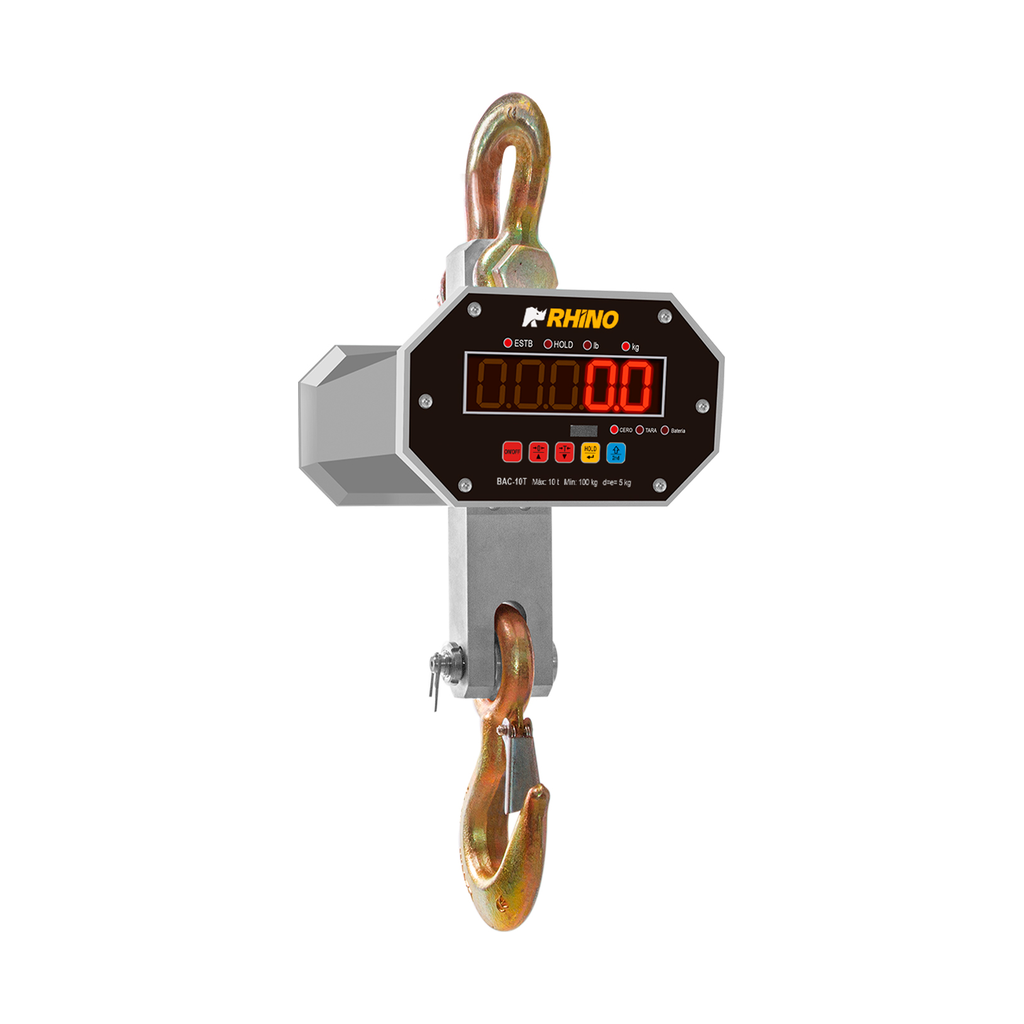 Báscula colgante industrial Rhino BAC-10T de 10 toneladas con pantalla LED, carcasa de acero y gancho, portada 1024 × 1024