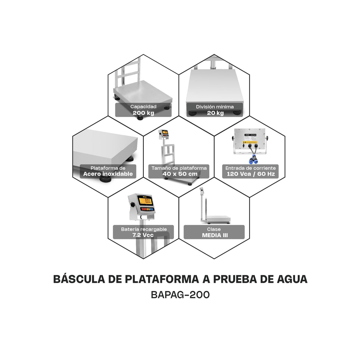 Características de báscula de plataforma resistente al agua RHINO BAPAG-200