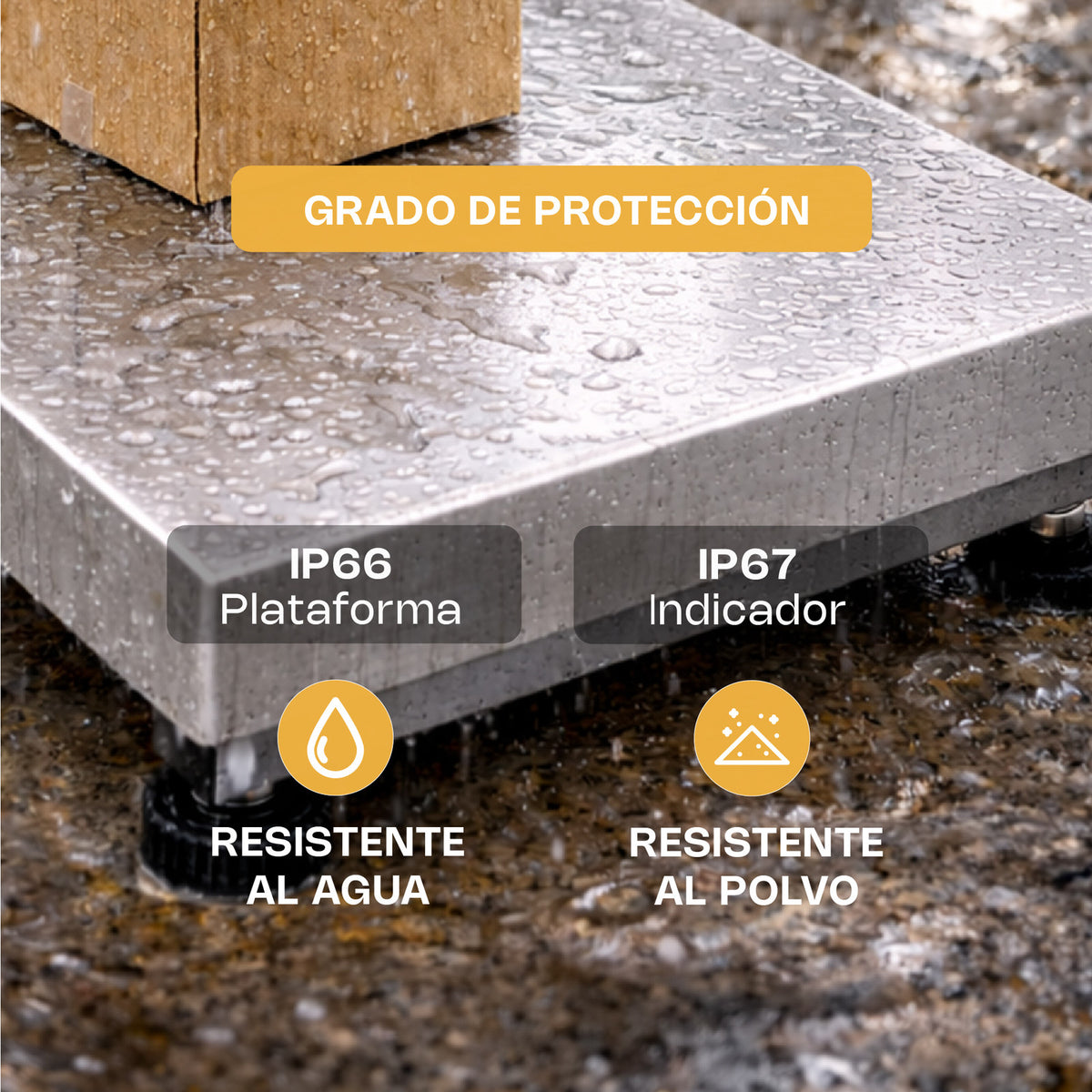Protección IP66 de la plataforma e IP67 del indicador de báscula RHINO BAPAG-200