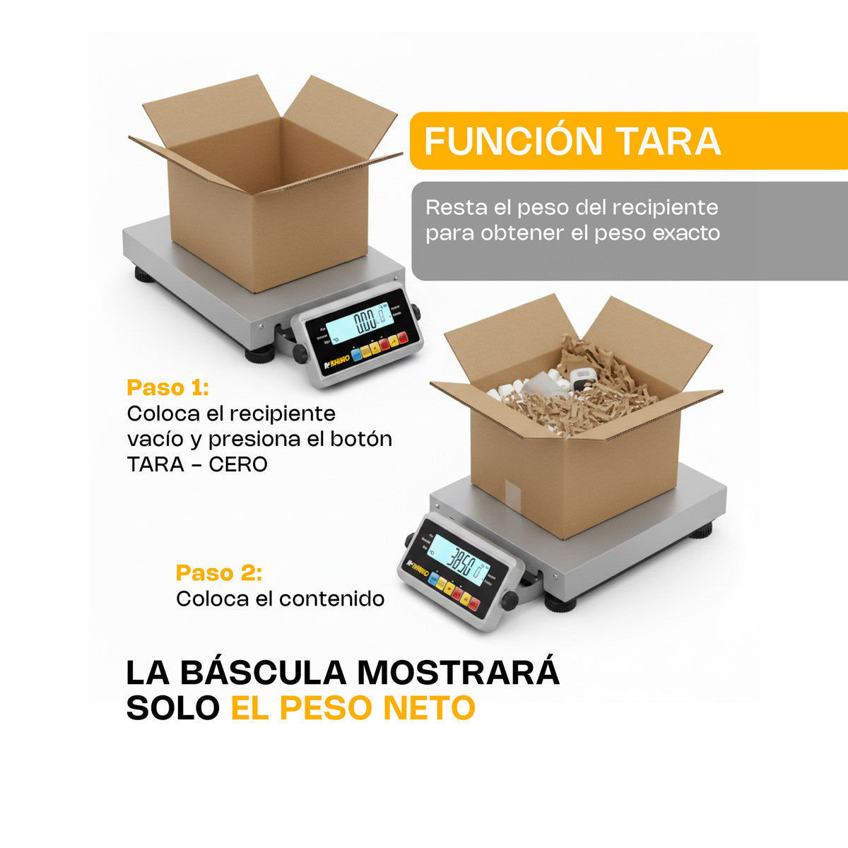 RHINO BAPAQUE-150 de 150 kg, fotografía del fabricante: funcion tara