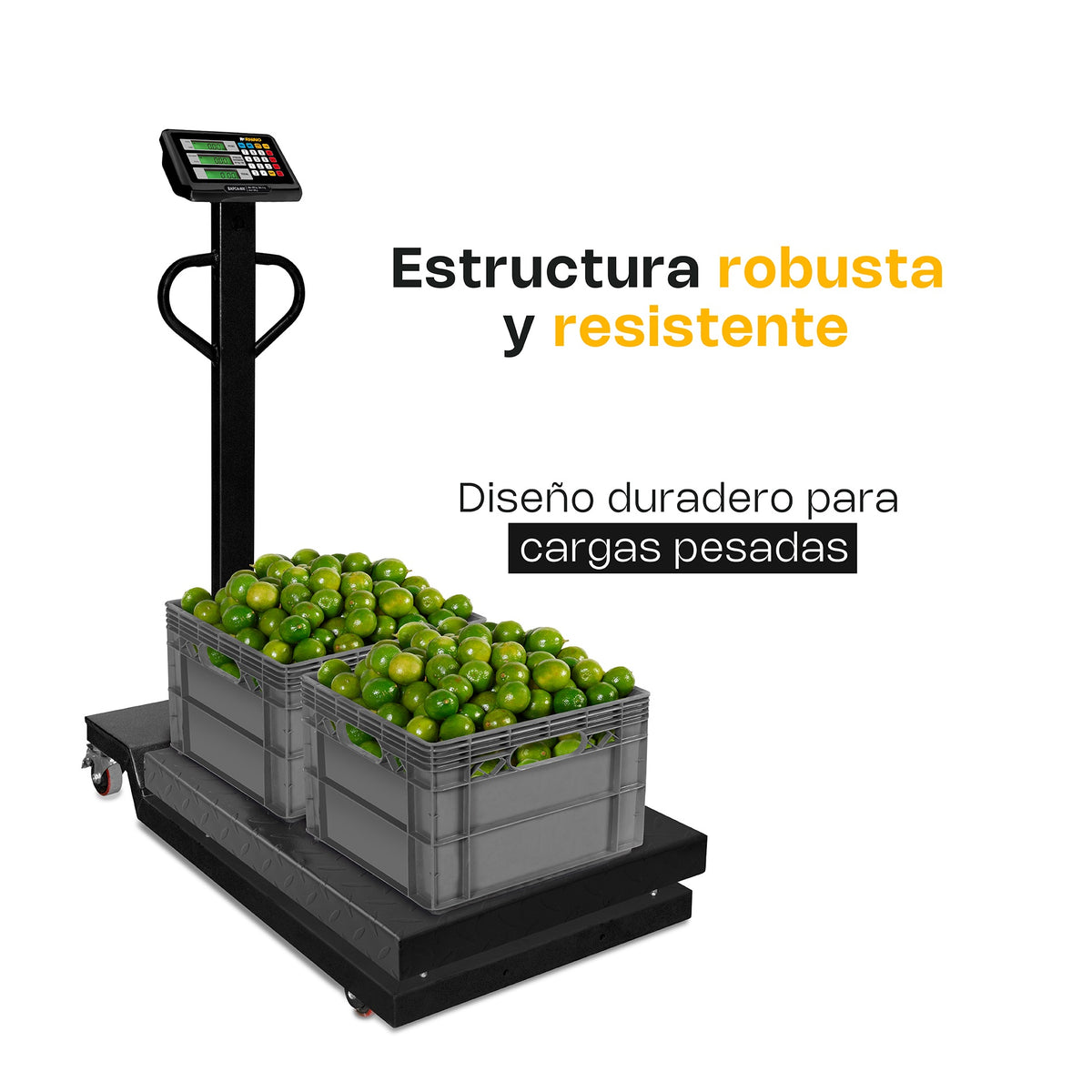 Báscula de plataforma RHINO BAPCA-800 de 800 kg con carga de cajas, ejemplo de uso