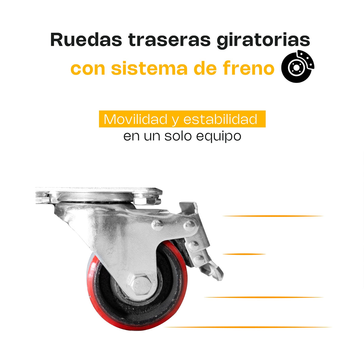 Ruedas traseras giratorias con sistema de freno en báscula RHINO BAPCA-800