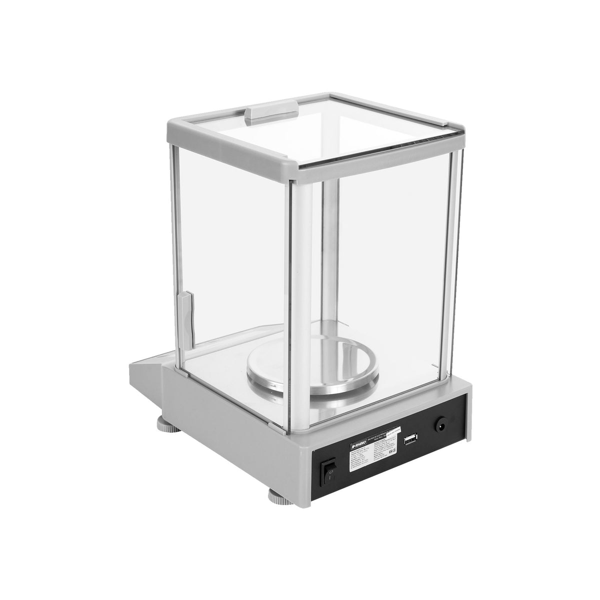 Báscula RHINO BAPRE-600 vista posterior con cubierta de cristal y plato circular