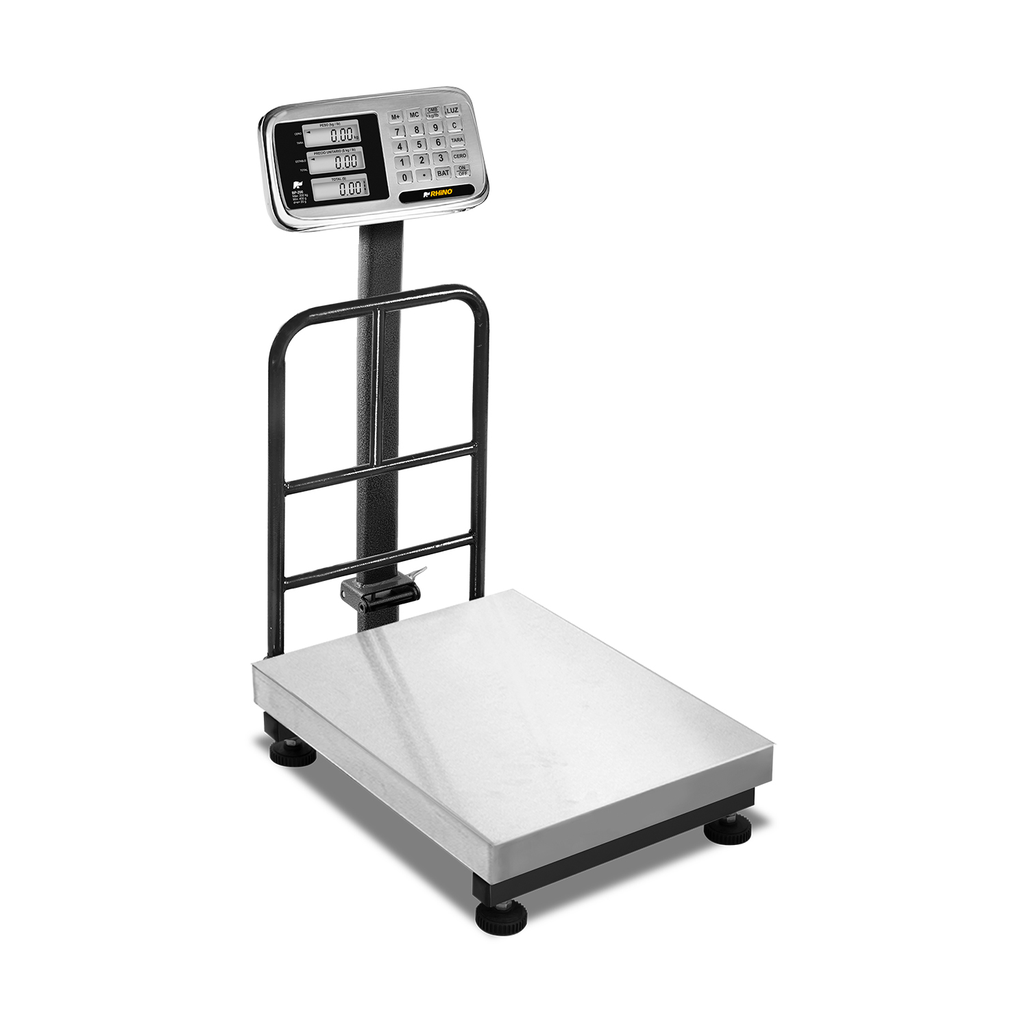 Báscula electrónica de plataforma RHINO BP-200 de 200 kg, fotografía original con indicador doble y superficie inoxidable