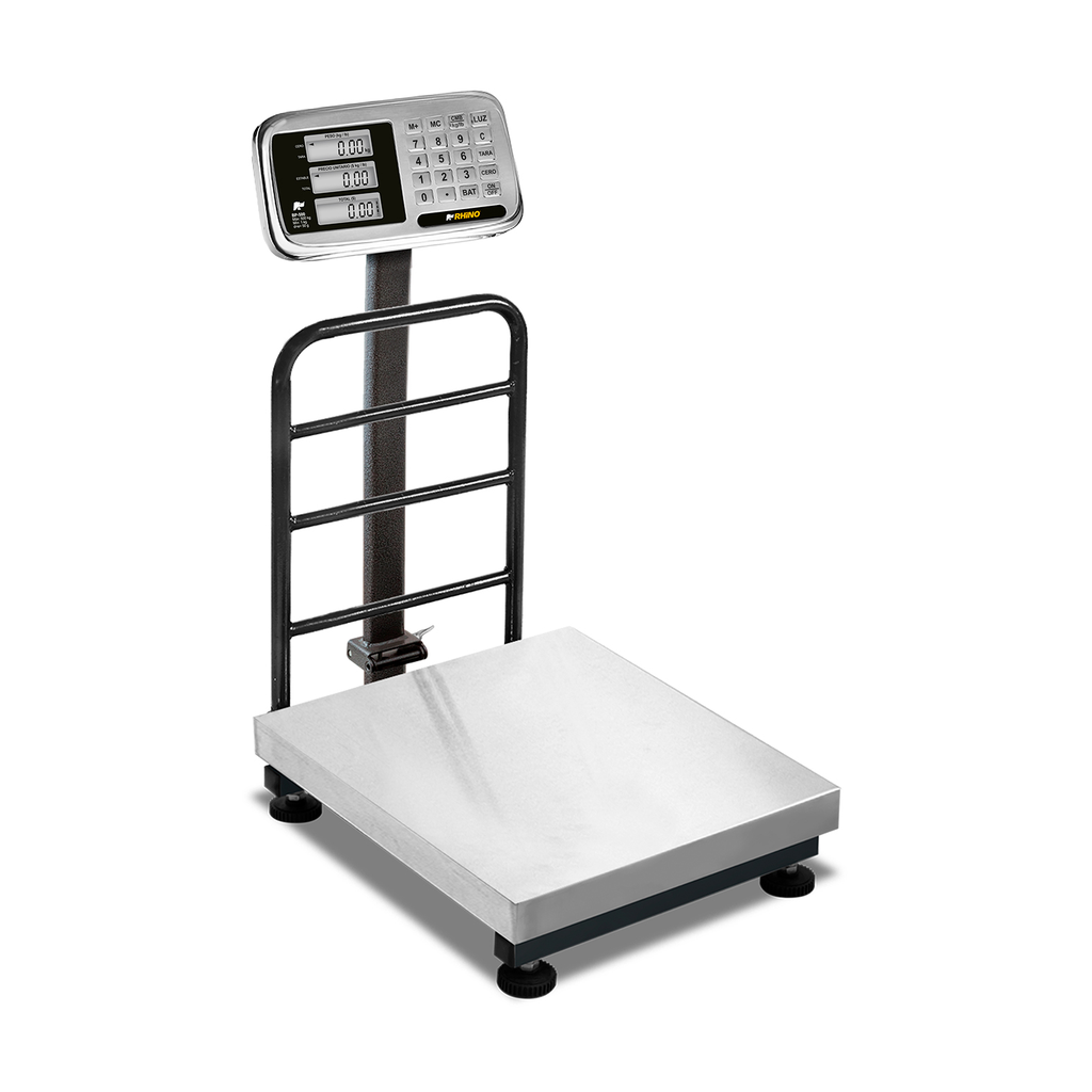 Báscula RHINO BP-500 de 500 kg con indicador LCD de doble vista y plataforma inoxidable, portada original