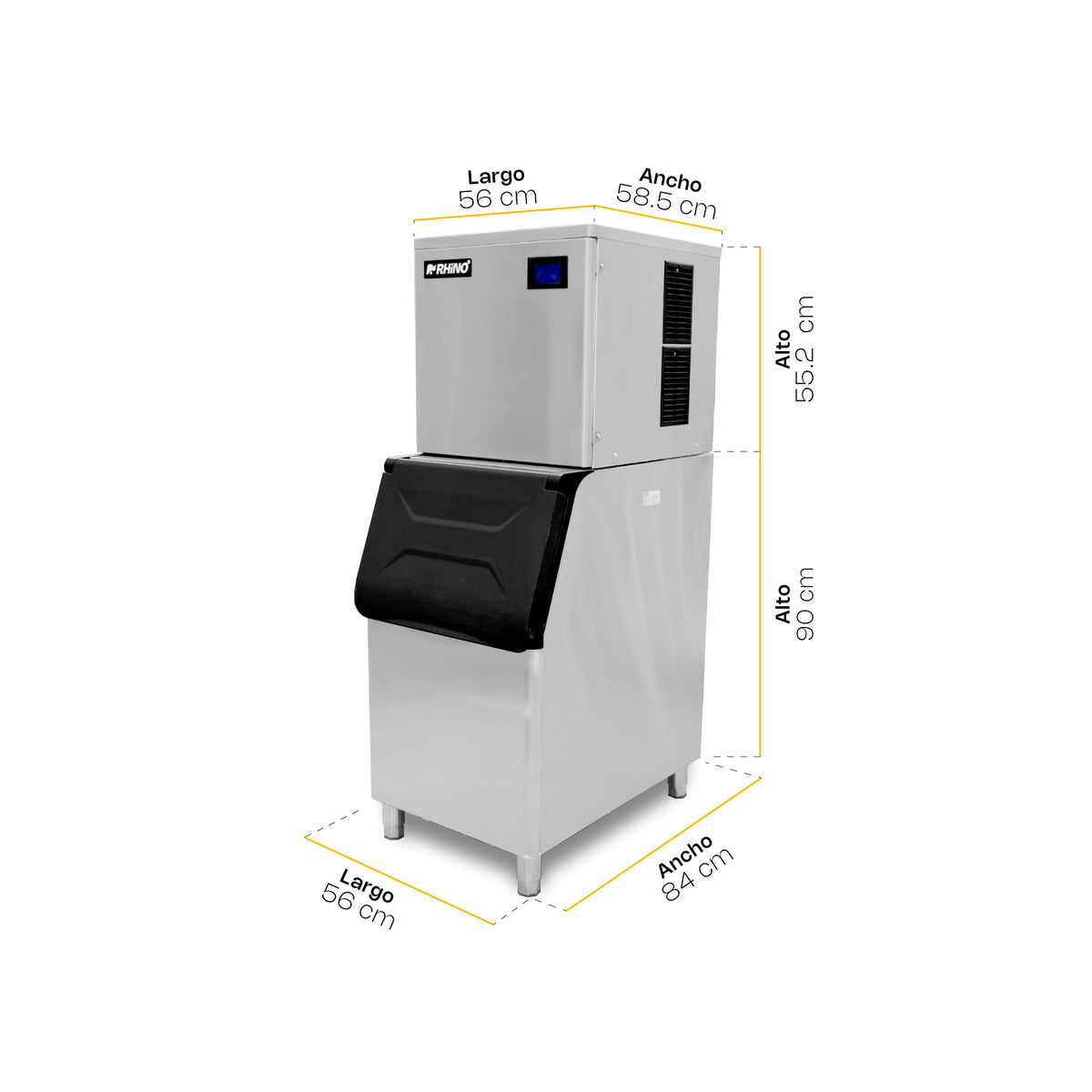 Medidas exteriores de la fábrica de hielo RHINO FAHIEL-200 de 56 x 84 x 152 cm
